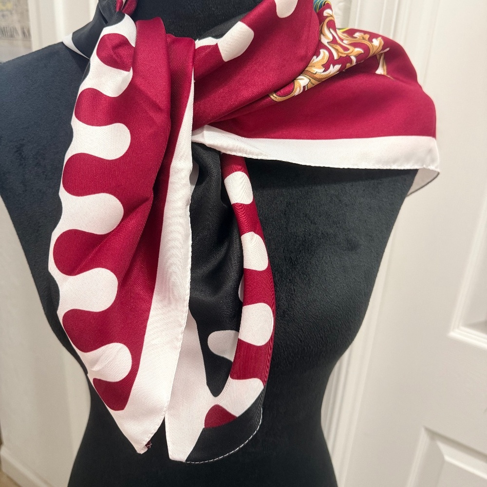 Vintage Statement Scarf – Bold Red, Black &‎ Gold Print